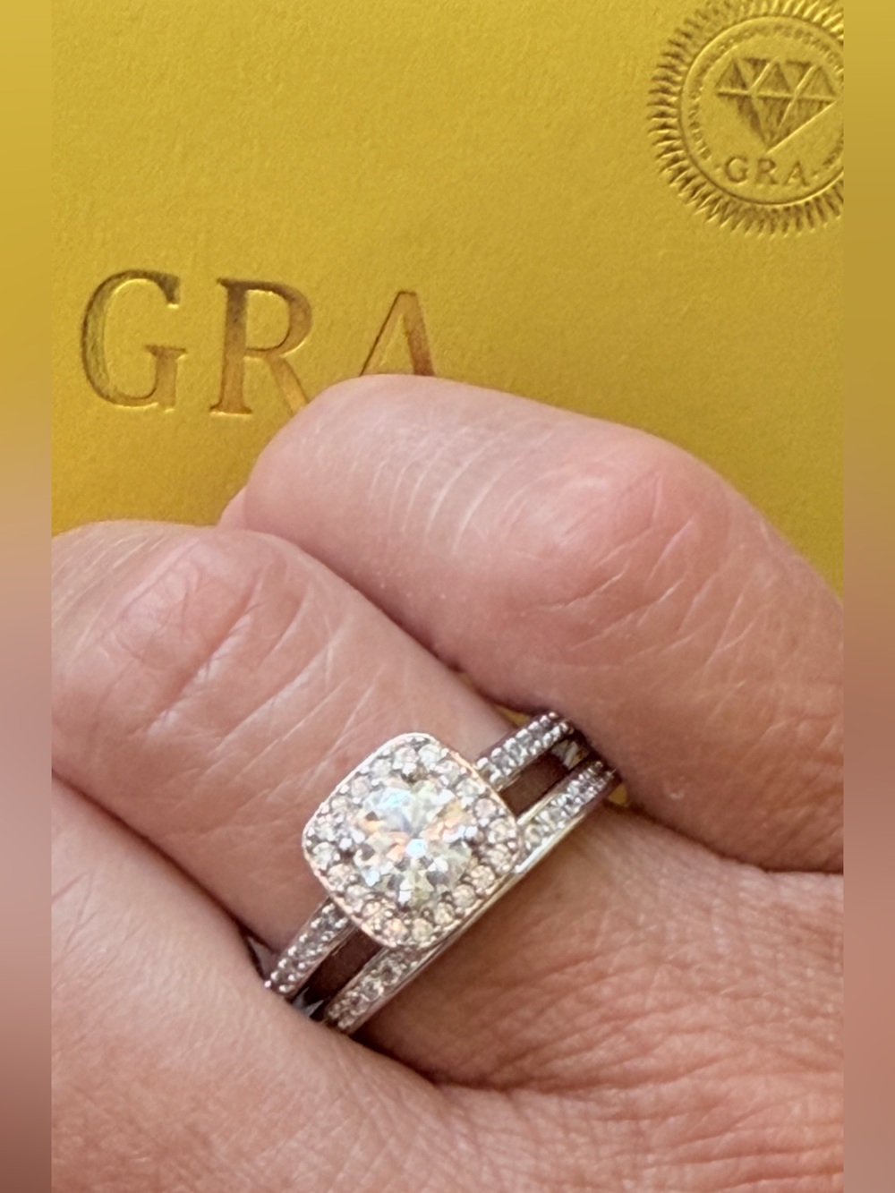 Gorgeous Engagement Ring Set Moissanite with Halo and Pave' Bands